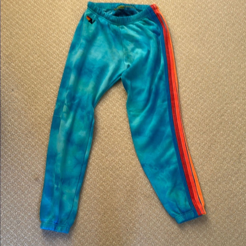 Aviator Nation Blue Tie Dye 5 Stripe Sweatpants